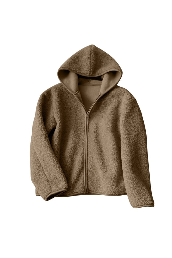 Womens Fleece Hooded Jacket Long Sleeve Zip up Coats Fall Winter Trendy Fuzzy Outerwear with Pockets