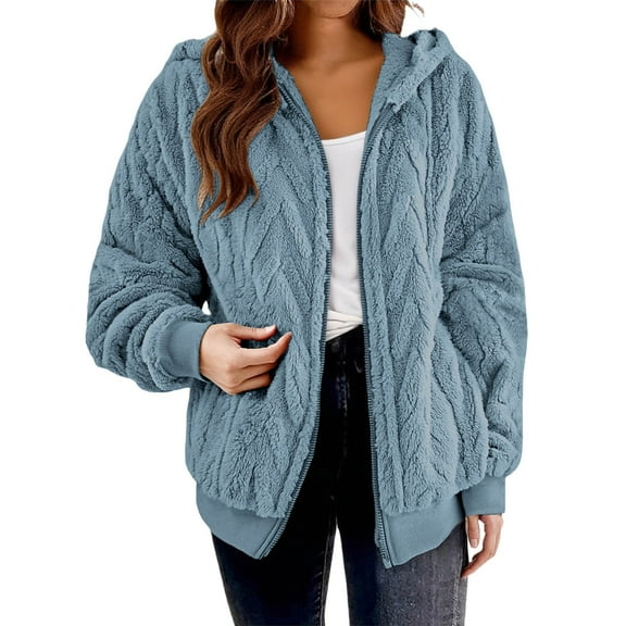 HAiming Womens Fleece Hooded Sweatshirt Jacket Fuzzy Zip up Long Sleeve Hoodie Fall Winter Warm Coats with Pockets