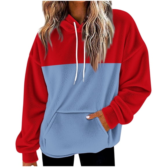 HAiming Womens Fleece Hoodies Color Block Hooded Sweatshirt Warm Soft Comfy Casual Long Sleeve Tops with Pocket