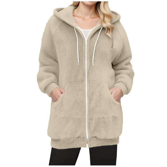 HAiming Womens Fleece Hoodies Jacket Oversize Zip up Long Sleeve Fuzzy Drawstring Hooded Sweatshirts with Pockets