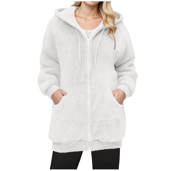HAiming Womens Fleece Hoodies Jacket Oversize Zip up Long Sleeve Fuzzy Drawstring Hooded Sweatshirts with Pockets