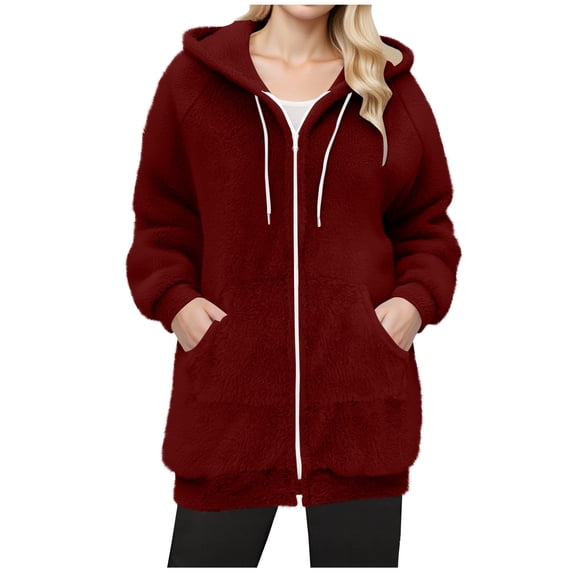 HAiming Womens Fleece Hoodies Jacket Oversize Zip up Long Sleeve Fuzzy Drawstring Hooded Sweatshirts with Pockets
