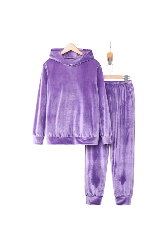 Womens Fleece Hoodies Jogger Pants 2 Piece Loungewear Sets Casaul Solid Color Soft Somfy Nightwear
