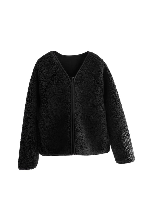 Womens Fleece Jackets Zip up V Neck Fuzzy Casual Long Sleeve Coats Winter Fall Warm Outerwear