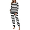 thumbnail image 1 of HAiming Womens Fleece Pajama Set Striped Casual Long Sleeve Jogger Pants Pjs Comfortable Sleepwear, 1 of 7