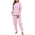 thumbnail image 1 of HAiming Womens Fleece Pajama Set Striped Casual Long Sleeve Jogger Pants Pjs Comfortable Sleepwear, 1 of 7