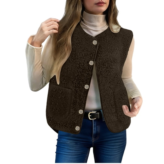 HAiming Womens Fleece Vest Casual Sleeveless Button down Solid Color Fuzzy Winter Warm Fall Trendy Coats with Pockets