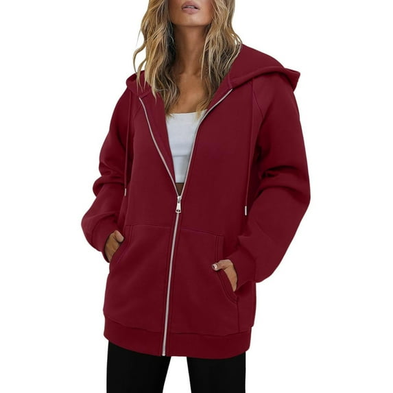 HAiming Womens Full Zip up Hoodie Coat Long Sleeve Solid Color Hooded Sweatshirts Jacket with Pockets