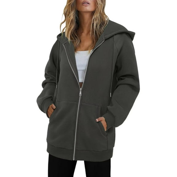 HAiming Womens Full Zip up Hoodie Coat Long Sleeve Solid Color Hooded Sweatshirts Jacket with Pockets