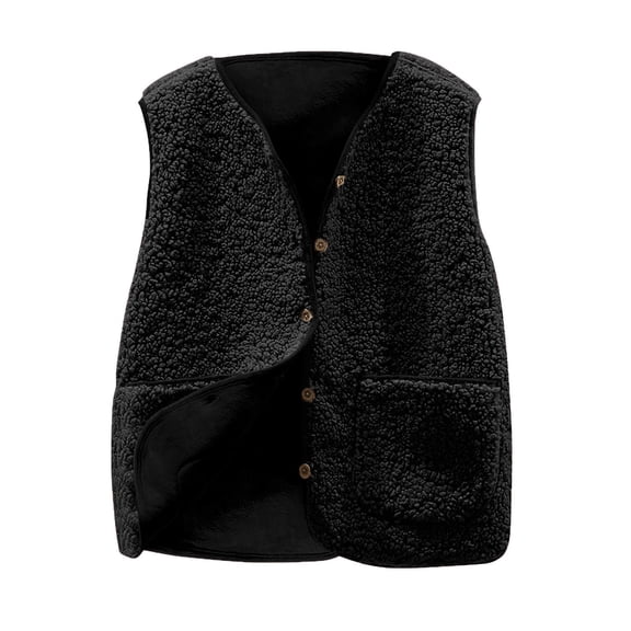 HAiming Womens Fuzzy Fleece Vest V Neck Sleeveless Button down Jacket Plus Size Casual Winter Warm Outwear with Pocket