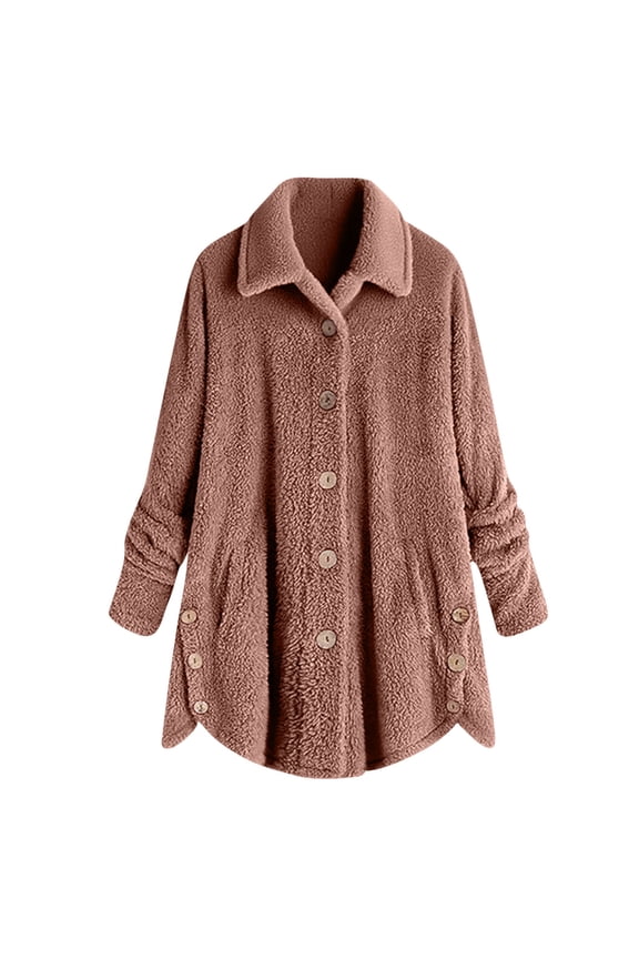 Womens Fuzzy Long Jacket Button down Lapel Collar Oversize Coat Tops Fall Winter Soft Warm Outwear Clothes