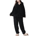 thumbnail image 1 of HAiming Womens Fuzzy Pajama Set Plush Long Sleeve Zip up Hooded and Pants Sleepwear 2 Piece Pjs Casual Cozy Loungewear, 1 of 9