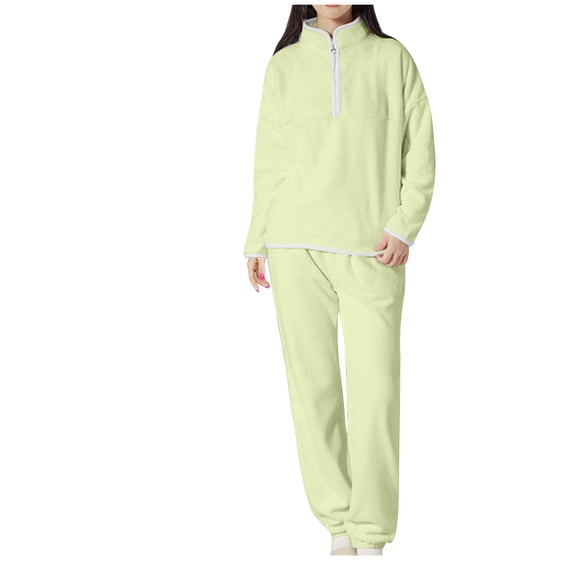 HAiming Womens Fuzzy Pajamas Set Long Sleeve Stand Collar Pullover Tops Pants Winter Thicken Warm Sleepwear Loungewear