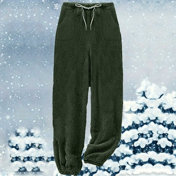 HAiming Womens Fuzzy Pants Plush Thick Winter Warm Drawstring Elastic Waist Plus Size Lounge Comfort Pajama Trousers