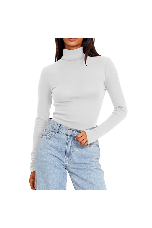 Womens High Neck Warm Tops Slim Fitted Bottom Shirt Long Sleeved Pullover Shirts Blouse Basics Tees Clothes
