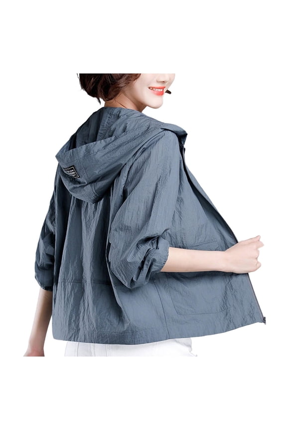 Womens Hooded Sunjacket Lightweight with Pocket Long Sleeve Summer UV Protection Cardigan Shirt