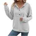thumbnail image 1 of HAiming Womens Hoodies Casual Button V Neck Long Sleeve Pullover Solid Color Hooded Sweatshirt with Pocket, 1 of 8