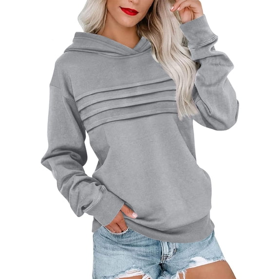 HAiming Womens Hoodies Casual Long Sleeve Front Pleated Solid Color Hooded Sweatshirts Pullover Tops