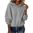 thumbnail image 1 of HAiming Womens Hoodies Long Sleeve Drawstring Solid Color Casual Trendy Sweatshirts Fall Winter Going out Blouses, 1 of 6