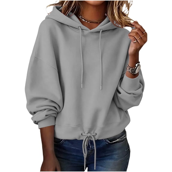 HAiming Womens Hoodies Long Sleeve Drawstring Solid Color Casual Trendy Sweatshirts Fall Winter Going out Blouses
