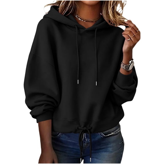 HAiming Womens Hoodies Long Sleeve Drawstring Solid Color Casual Trendy Sweatshirts Fall Winter Going out Blouses