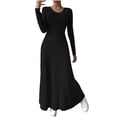 thumbnail image 1 of HAiming Womens Knit Maxi Dress V Neck Long Sleeve Ribbed Solid Color Flared Fall Winter Trendy Sweater, 1 of 9