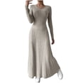 thumbnail image 1 of HAiming Womens Knit Maxi Dress V Neck Long Sleeve Ribbed Solid Color Flared Fall Winter Trendy Sweater, 1 of 7