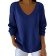 thumbnail image 1 of HAiming Womens Knit Sweater Long Sleeve V Neck Lightweight Solid Color Loose Ribbed Pullover Tops Trendy Clothes, 1 of 7
