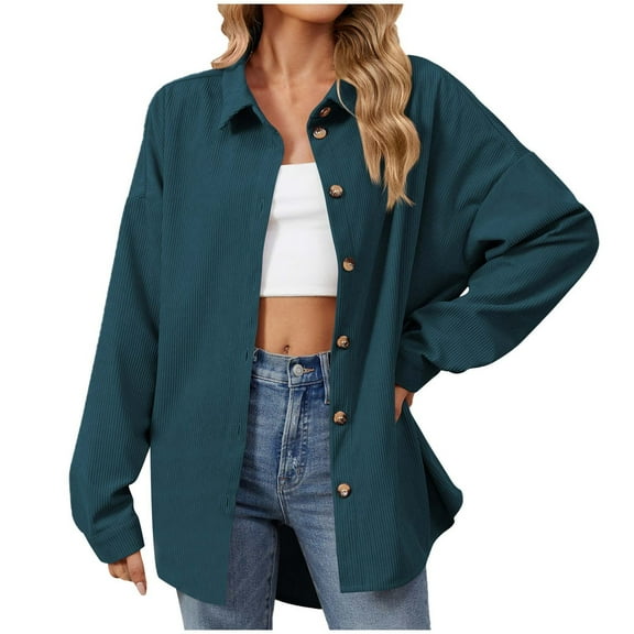 HAiming Womens Knitted Shirts 2025 Trendy Button down Shacket Jackets Casual Loose Long Sleeve Solid Color Blouses