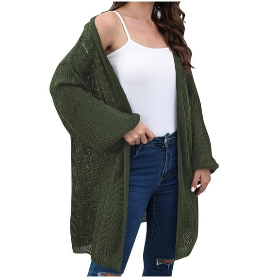 HAiming Womens Long Cardigans 2025 Fall Fashion Solid Color Casual Oversized Long Sleeve Loose Knitted Sweaters