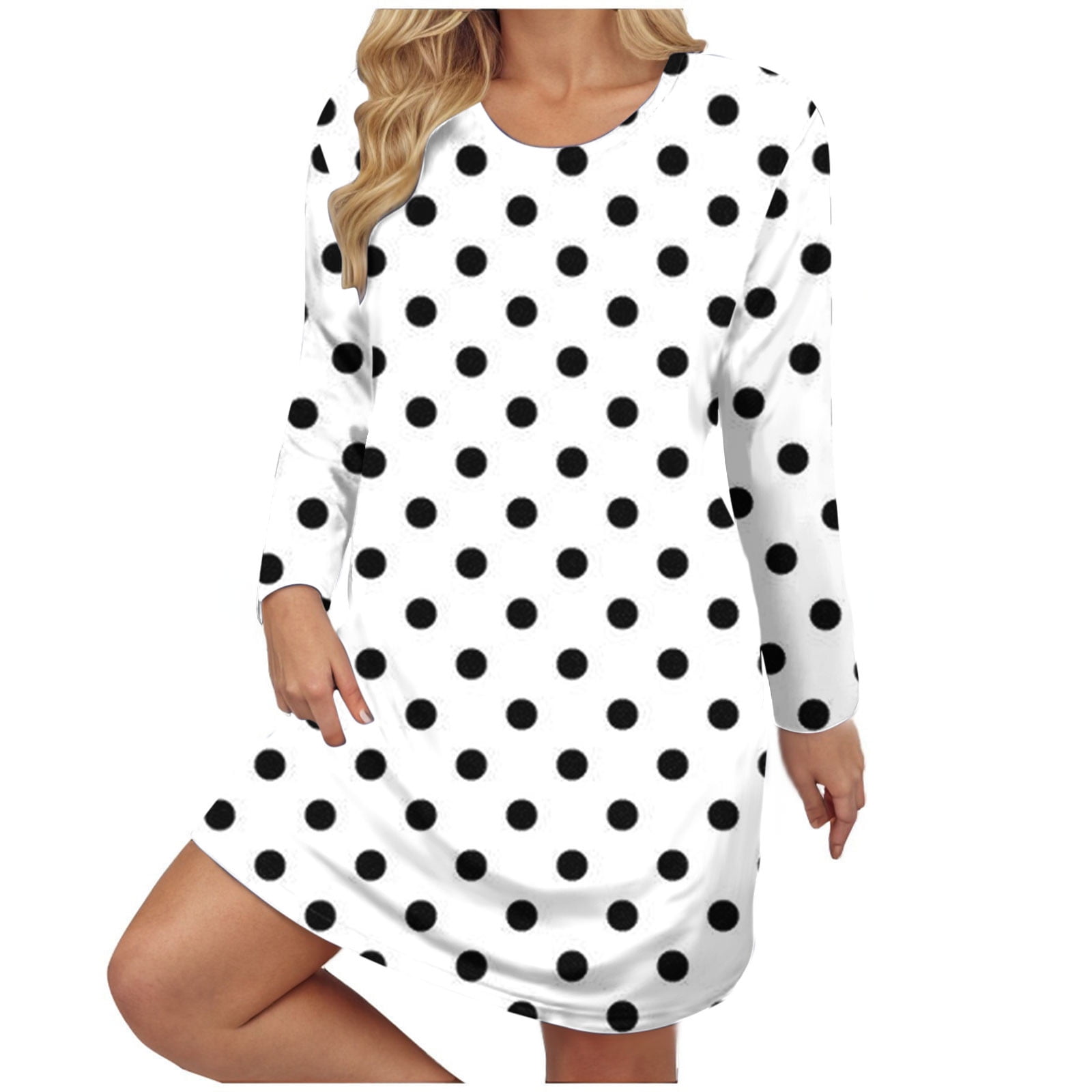 HAiming Womens Long Sleeve Mini Dresses 2025 Spring Summer Casual Plus Size Trendy Printed Round