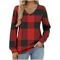 thumbnail image 1 of HAiming Womens Long Sleeve Plaid Shirt V Neck Pullover Casual Tops Blouse Fall Winter Trendy Clothes, 1 of 5