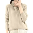 thumbnail image 1 of HAiming Womens Long Sleeve Quarter Zip Pullover Sweaters Casual Loose Solid Color V Neck Ribbed Knit Jumper Tops, 1 of 3