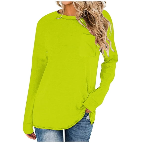 HAiming Womens Long Sleeve Round Neck Shirts Solid Color Pullover Basic Tops Fall Winter Casual Trendy Tunic Blouse