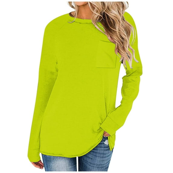 HAiming Womens Long Sleeve Round Neck Shirts Solid Color Pullover Basic Tops Fall Winter Casual Trendy Tunic Blouse