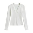 thumbnail image 1 of HAiming Womens Long Sleeve Shirt V Neck Casual Solid Color Pullover Basic Crop Tops Trendy Fall Fashion Blouse, 1 of 4