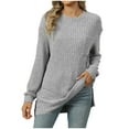 thumbnail image 1 of HAiming Womens Long Sleeve Shirts Solid Color Round Neck Side Split Tops 2025 Casual Loose Soft Blouse with Pocket, 1 of 6