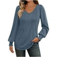 thumbnail image 1 of HAiming Womens Long Sleeve Shirts V Neck Pleated Front Flowy Blouse Casual Tunic Tops Fashion Clothing, 1 of 6