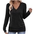 thumbnail image 1 of HAiming Womens Long Sleeve Tops V Neck Solid Color Pullover Side Button T-Shirt Basic Tee Trendy Outfits, 1 of 8