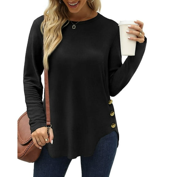 HAiming Womens Long Sleeve Tunic Tops Trendy Solid Color Round Neck Shirt Fall Winter Casual Loose Pullover Blouses