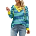 thumbnail image 1 of HAiming Womens Long Sleeved Shirts Trendy Striped V Neck Lace up Tunic Tops Fall Casual Loose Pullover Sweatshirts, 1 of 3