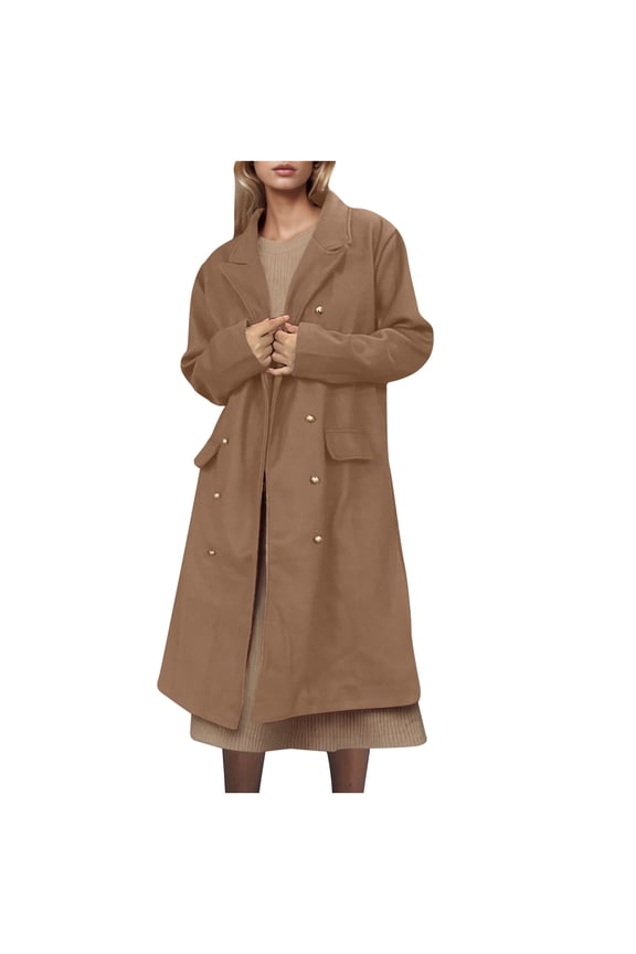 Womens Long Wool Coat Solid Color Lapel Long Sleeve Open Front Cardigans Fall Winter Casual Overcoat Outwear