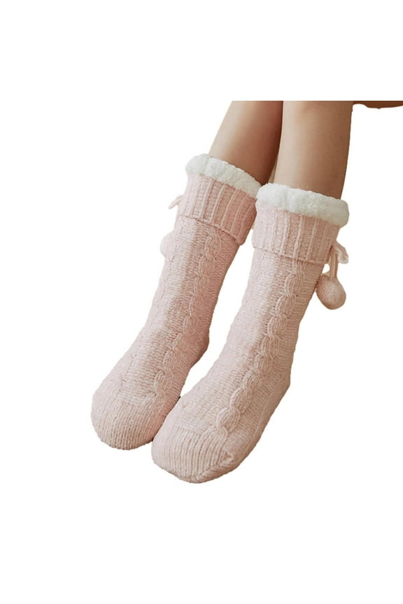Womens Non Slip Slipper Socks Winter Warm Soft Cozy Fleece-Lined Home Socks Thick Fuzzy Calf Sleep Socks