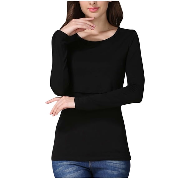 HAiming Womens Nursing Tops Long Sleeves Breastfeeding Layered Casual Solid Color Pullover Basic Tee Shirt