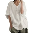 thumbnail image 1 of HAiming Womens Oversize Cotton Linen T-Shirts V Neck 3/4 Sleeve Solid Color Tops Casual Loose Tunic Tee Shirt, 1 of 4
