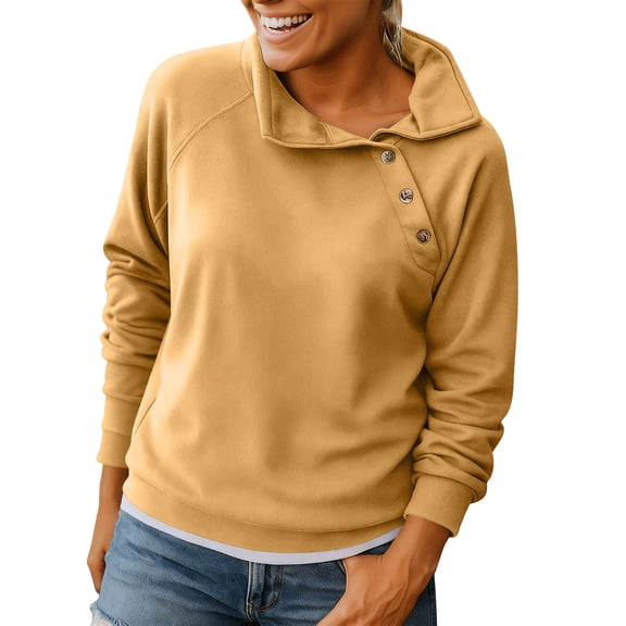 HAiming Womens Oversize Lapel Sweatshirts Side Button Collar Trendy Sweatshirt Casual Solid Color Loose Shirts