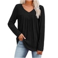 thumbnail image 1 of HAiming Womens Oversize Long Sleeve Tops V Neck Pleated Front Tunic Top Dressy Casual Curved Hem Pullover Blouse, 1 of 9