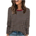 thumbnail image 1 of HAiming Womens Oversize Striped Shirt Crew Neck Long Sleeve Pullover Casual Basic Tops Trendy Blouses Clothes, 1 of 6