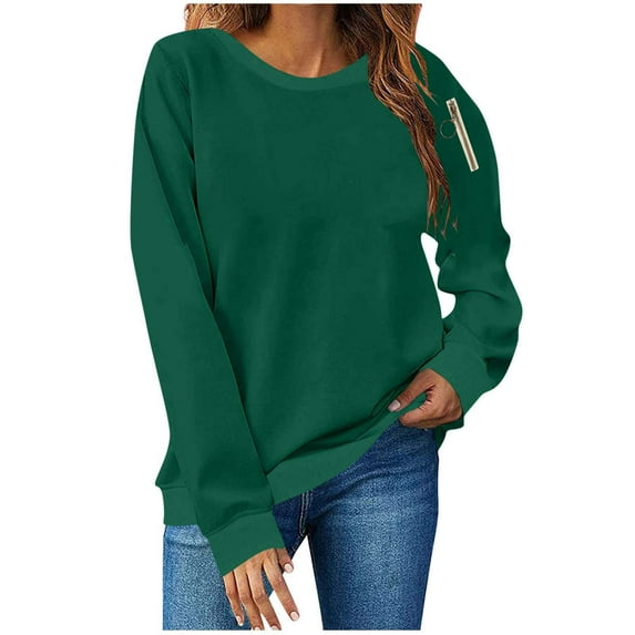HAiming Womens Oversize Sweatshirt Casual Long Sleeve Pullover Solid Color Fall Fashion Tops with Zip Trim