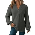 thumbnail image 1 of HAiming Womens Oversize V Neck Long Sleeve Tops Puff Sleeve Casual Lightweight Tunic Trendy Blouse, 1 of 8